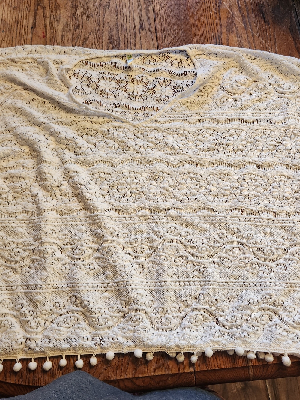 Shoreline Cream Lace Knit Pom-Hem Tunic